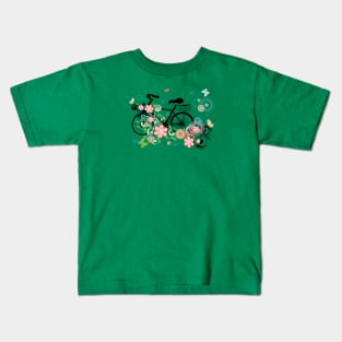 Bicycle and Floral Ornament Kids T-Shirt